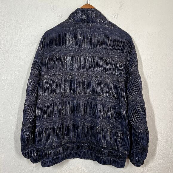 Vintage Ares Metallic Pleated Jacket Puffer Accordion Spotted Indigo - XL - Picture 4 of 5